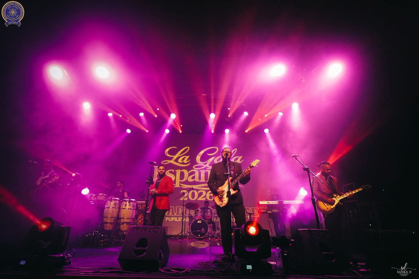 Dynamics live band performing at La Gala Espanola 2026, Musaeus College PPA Victoria