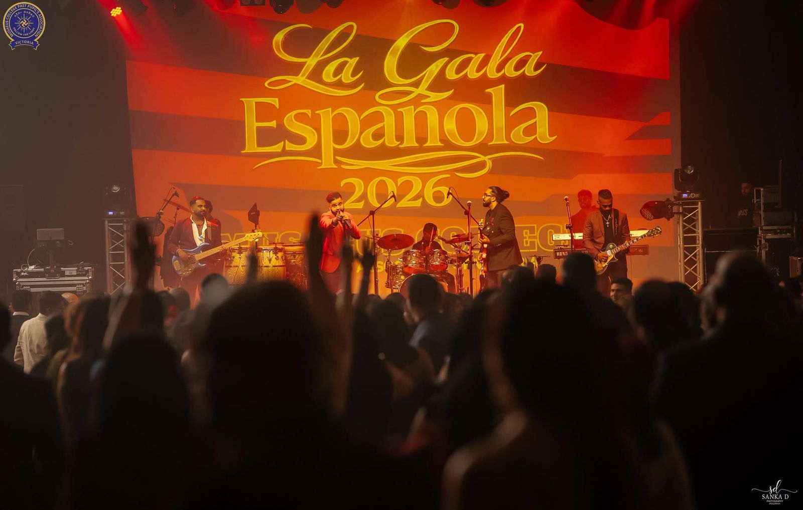 Dynamics live band performing at La Gala Espanola 2026, Musaeus College PPA Victoria