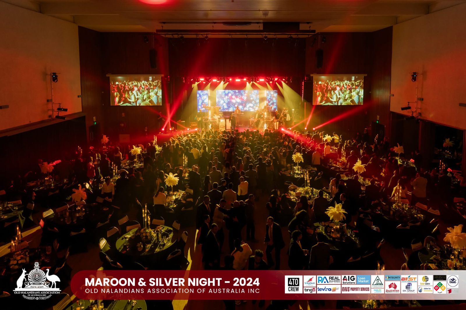 Dynamics live band performing at Maroon and Silver Night 2024, Nalanda College OBA Victoria