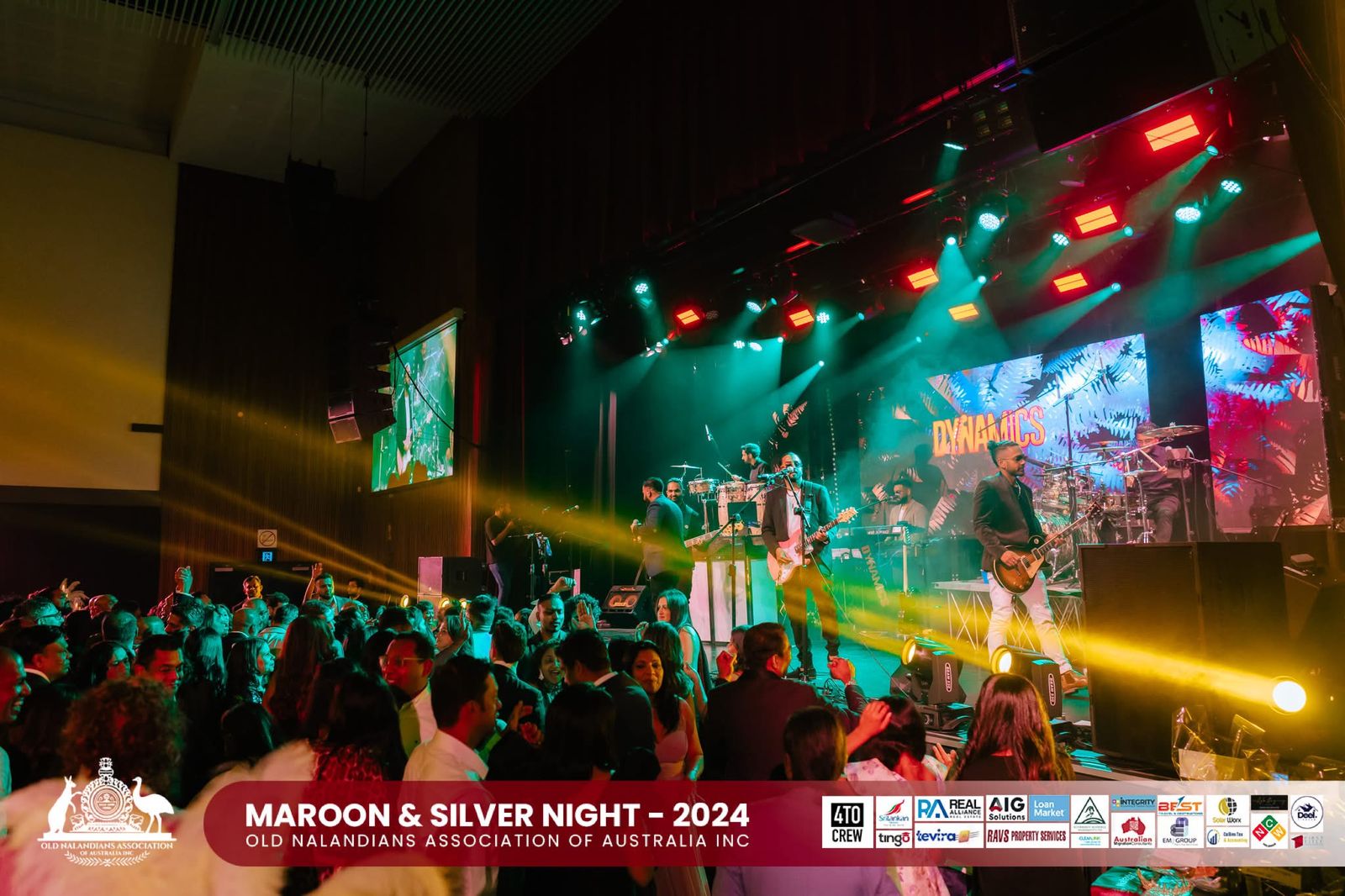 Dynamics live band performing at Maroon and Silver Night 2024, Nalanda College OBA Victoria