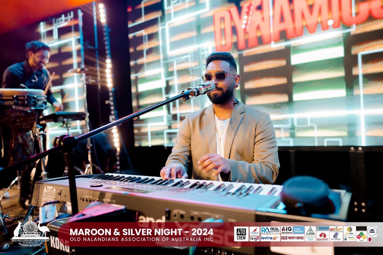Dynamics live band performing at Maroon and Silver Night 2024, Nalanda College OBA Victoria
