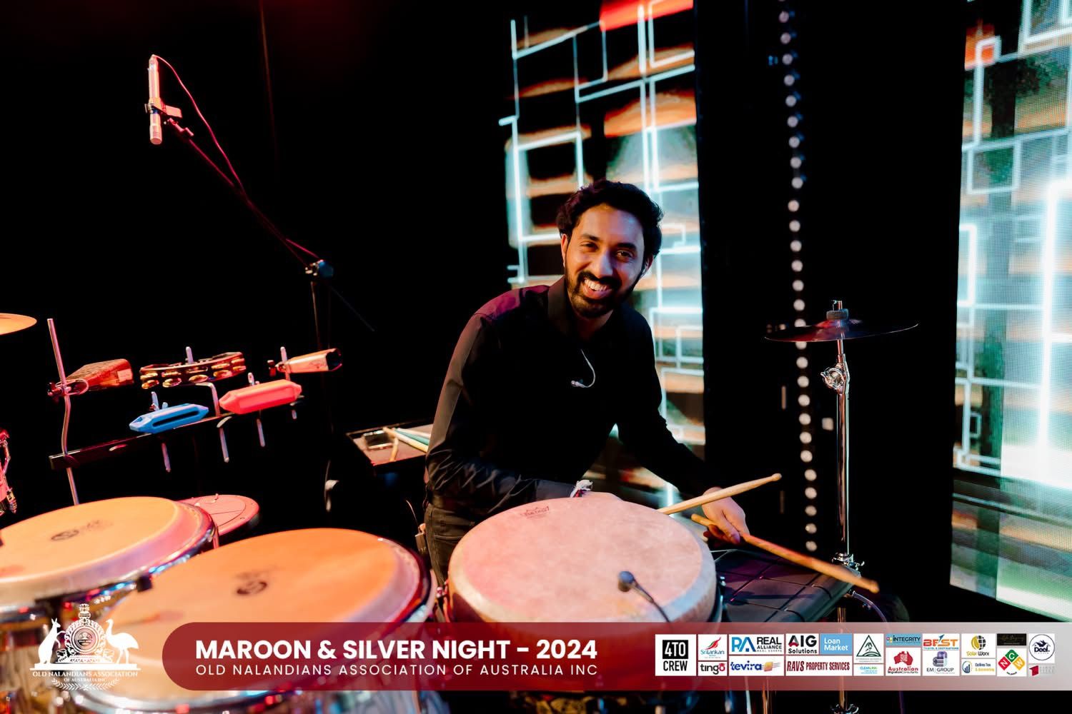 Dynamics live band performing at Maroon and Silver Night 2024, Nalanda College OBA Victoria